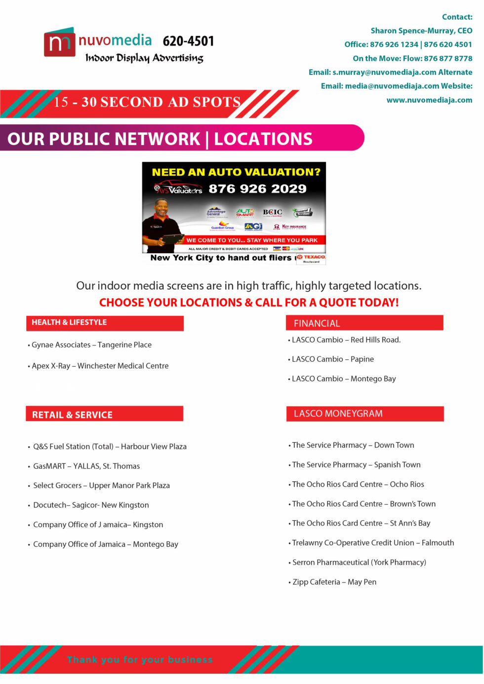 Locator Advertisement Our Locations | NuvoMedia Jamaica | Indoor Display Advertising ...